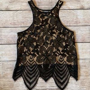 Express Floral Black / Tan Lace Tank Top SP